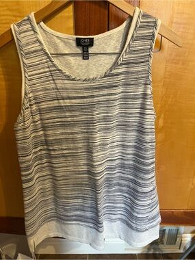 Jones New York Cream and Navy Striped Sleeveless Tank